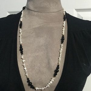 Vintage Onyx/Fresh Water Pearl Necklace 28” & Bracelet 14”
